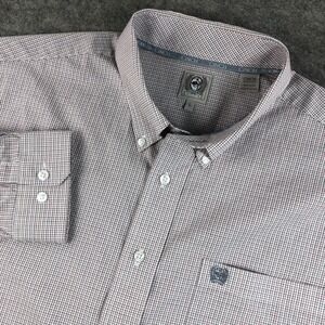 CINCH Mens L Red White Blue Plaid Long Sleeve Button Down Shirt Pocket